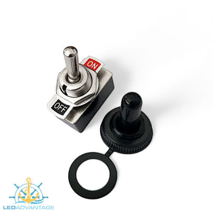 12v~24v On/Off Toggle Switch 2-Pole & Waterproof Rubber Boot Covers (Available in 1/5/10/50/100 Pack)