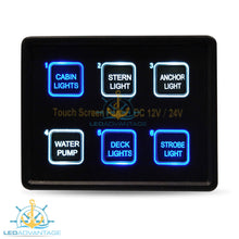 Load image into Gallery viewer, 12v~24v Innovative Deluxe 6 Gang Capacitive Touch Screen Blue Backlit LED Panel