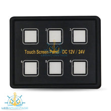 Load image into Gallery viewer, 12v~24v Innovative Deluxe 6 Gang Capacitive Touch Screen Blue Backlit LED Panel