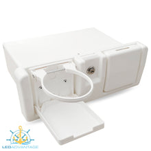 Load image into Gallery viewer, Deluxe White Lockable Glove Storage Box - Folding Drink Holders