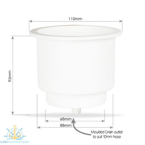 White Large Twin Size Recessed Drink Holder & Water Exit Drain