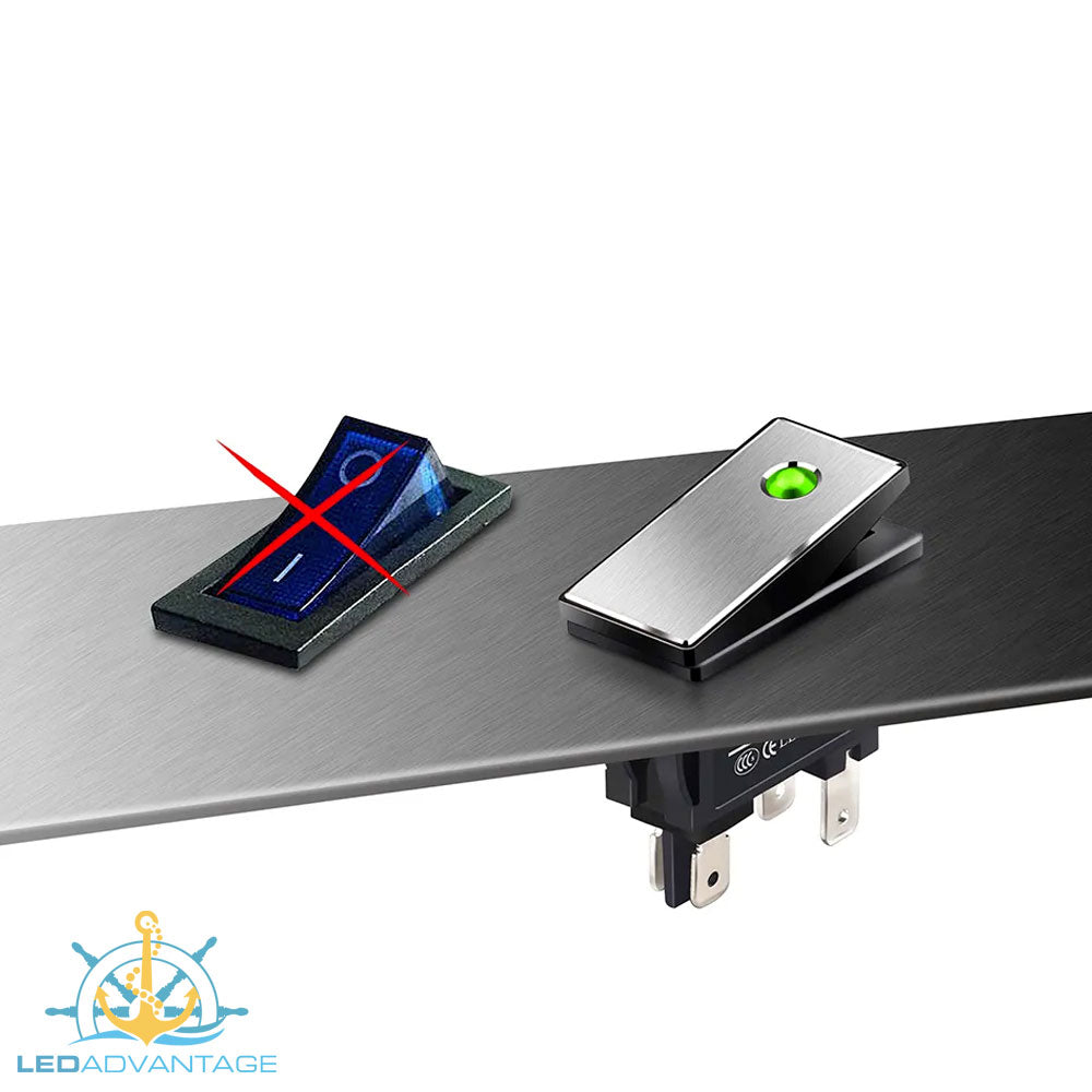 Compact LED Illuminated On/Off Rocker Switch Aluminium Face Plate ...