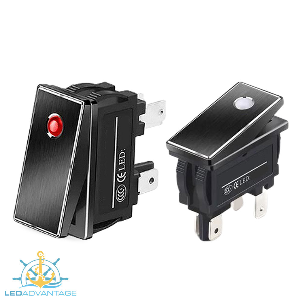 Compact LED Illuminated On/Off Rocker Switch Aluminium Face Plate ...