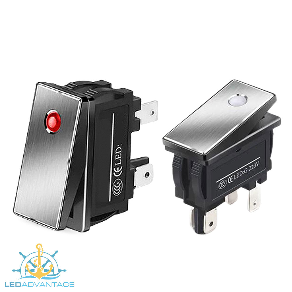 Two Faces Rocker Switch Compact LED Illuminated On/Off Rocker Switch Aluminium Face Plate ...