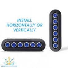 Load image into Gallery viewer, 12v~24v 6 Gang Black Brushed S/S Horizontal/Vertical Blue LED Push Button Switch Panel