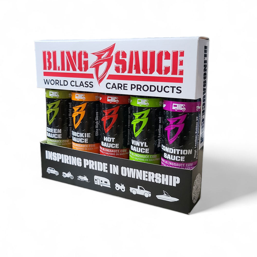 Bling Sauce - Stain Remover, Wax Sealant & Vinyl, Leather Upholstery Cleaner & Conditioning 60ml Care Gift Pack