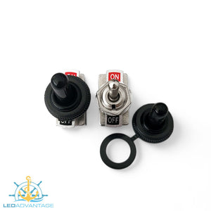 12v~24v On/Off Toggle Switch 2-Pole & Waterproof Rubber Boot Covers (Available in 1/5/10/50/100 Pack)