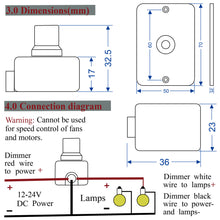 Load image into Gallery viewer, 12v/24v Wall Mounted PWN Led Light Dimmer Switch - Caravans/Boats