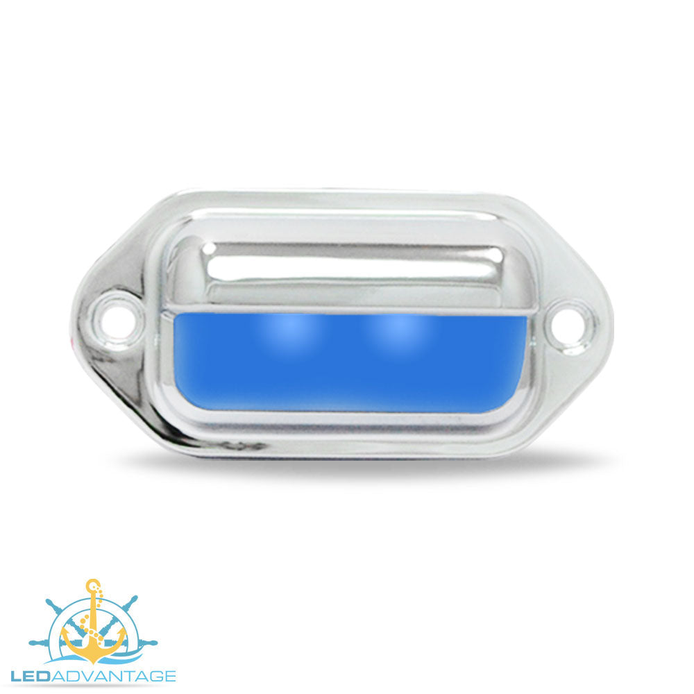 12v Chrome Plated Waterproof Compact Surface Mount LED Courtesy Light (Blue LED)