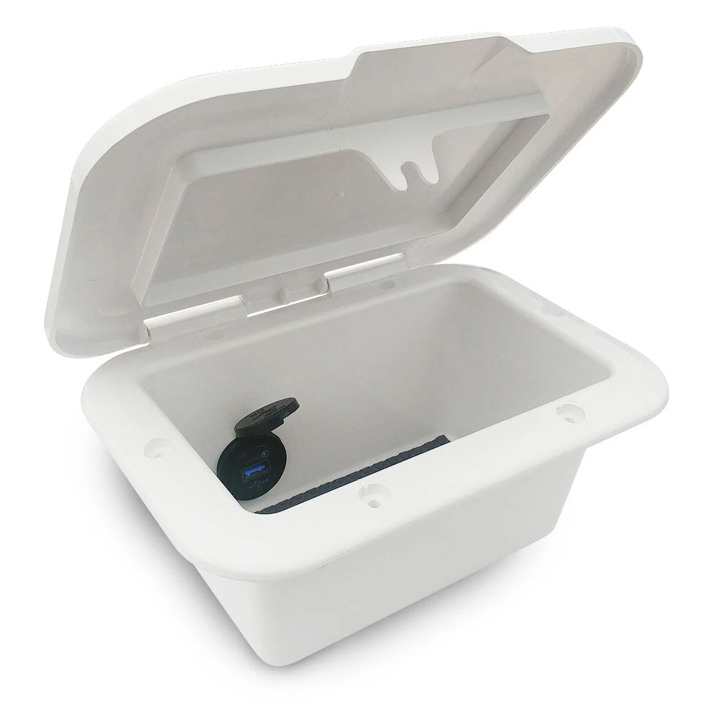 White Compact Recessed Storage Box & USB Charger