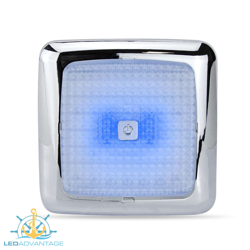 12v 7w Dual Blue/White LED Touch Cabin Ceiling Light & Dimmer (Chrome Housing)
