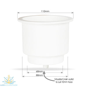 White Large Twin Size Recessed Drink Holder & Water Exit Drain