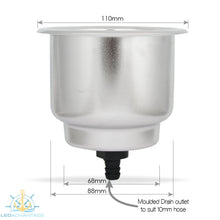 Load image into Gallery viewer, Stainless Steel Large Polished Twin Size Recessed Drink Holder &amp; Water Exit Drain