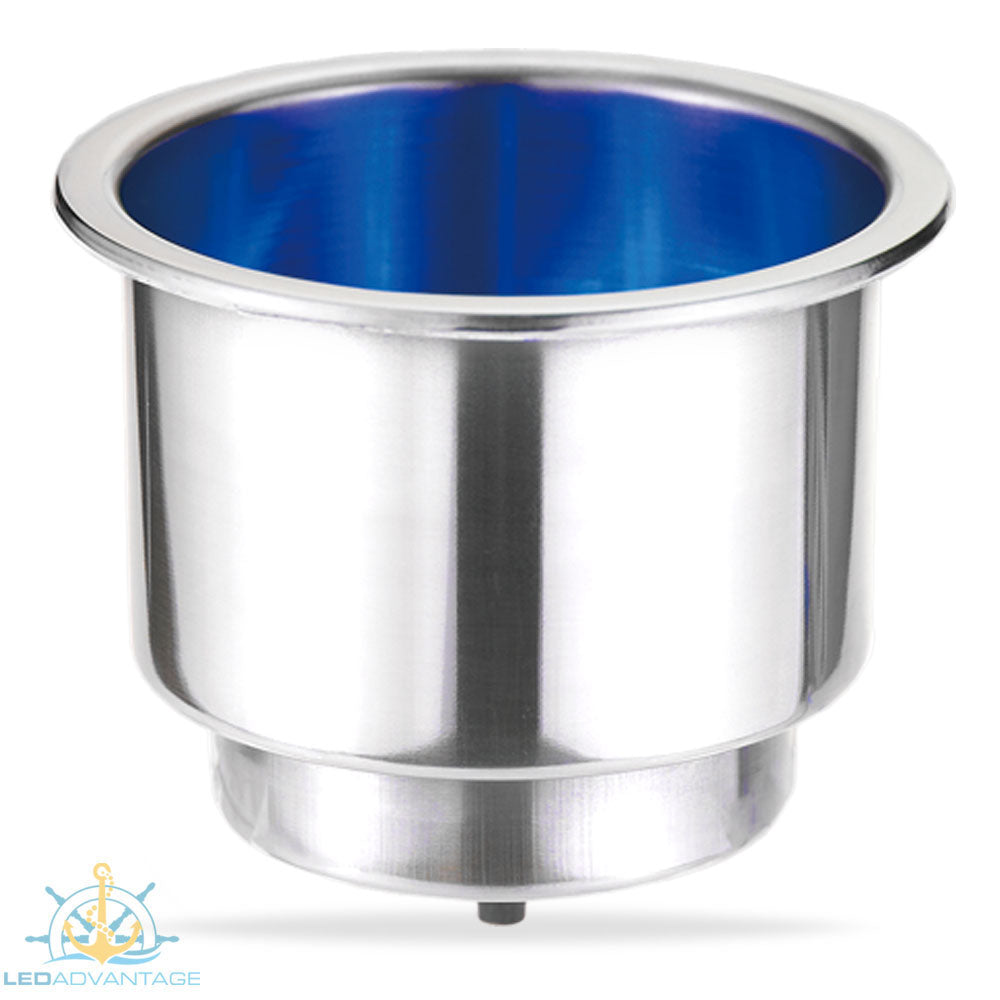 Stainless Steel Large Blue LED Polished Twin Size Recessed Drink Holder & Water Exit Drain