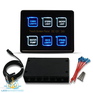 12v~24v Innovative Deluxe 6 Gang Capacitive Touch Screen Blue Backlit LED Panel