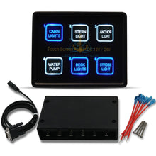 Load image into Gallery viewer, 12v~24v Innovative Deluxe 6 Gang Capacitive Touch Screen Blue Backlit LED Panel