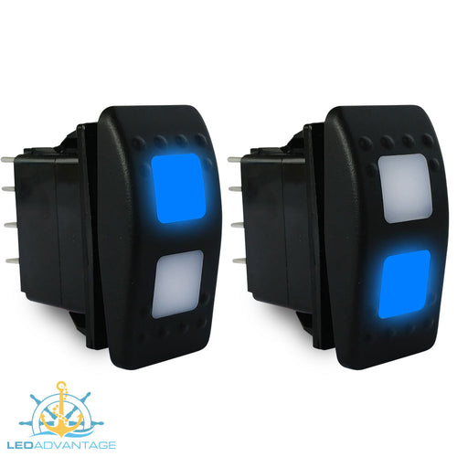 12v~24v Multiv-Series Blue LED Illuminated Momentary (On)/Off/(On) Three Way Rocker Switch