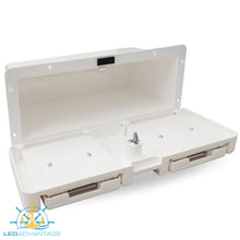 Load image into Gallery viewer, Deluxe White Lockable Glove Storage Box - Folding Drink Holders