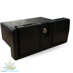 Deluxe Black Lockable Glove Storage Box - Folding Drink Holders