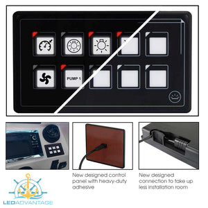 12v 6 Gang Boat Digital Membrane Touch Control Panel Kit (Momentary Switch)