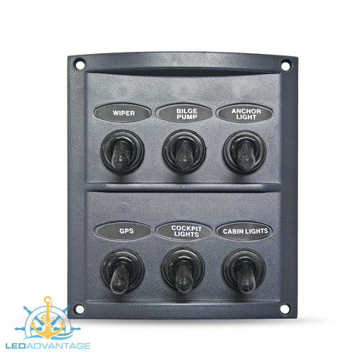 12v/24v Splashproof Grey 6 Gang Switch Panel