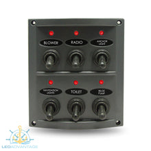 Load image into Gallery viewer, 12v/24v Splashproof Grey 6 Gang Red LED Switch Panel