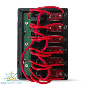 12v~24v Waterproof 6 Gang LED Backlit Switch Panel with Circuit Breakers