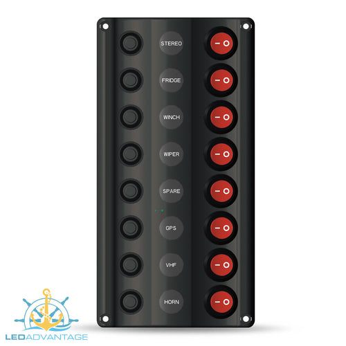 12v Wave 8 Gang LED Low Profile Switch Panel