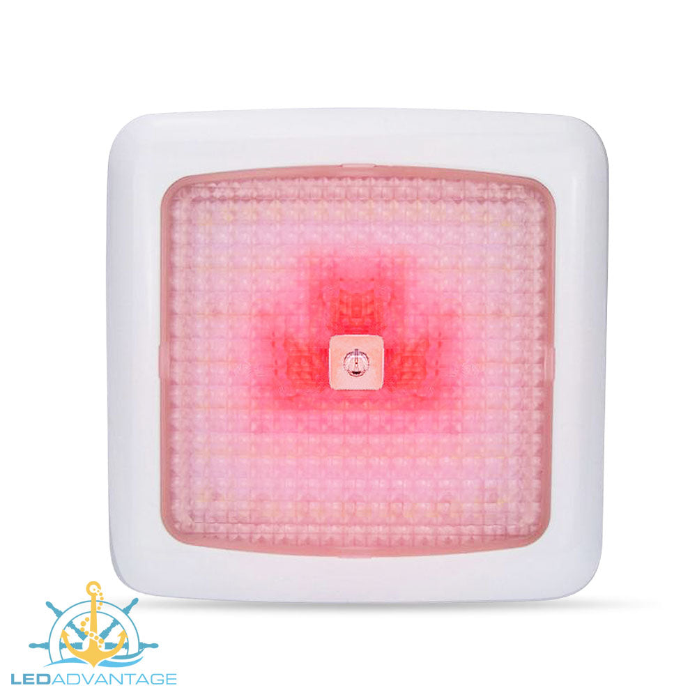 12v 7w Dual Red/White LED Touch Cabin Ceiling Light & Dimmer (White Housing)