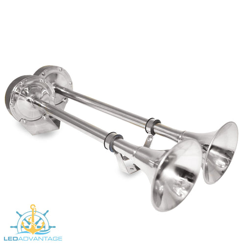 12v Dual 455mm/390mm Stainless Steel Trumpet Horns