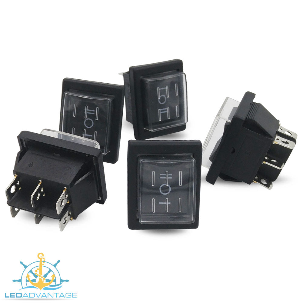 12v Large Rectangular Momentary Three-Way (On)/Off/(On) Rocker Switches (5 Pack)