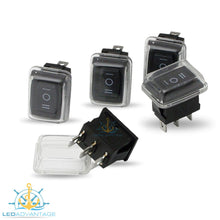 Load image into Gallery viewer, 12v Compact Rectangular Three-Way On/Off/On Rocker Switches (5 Pack)